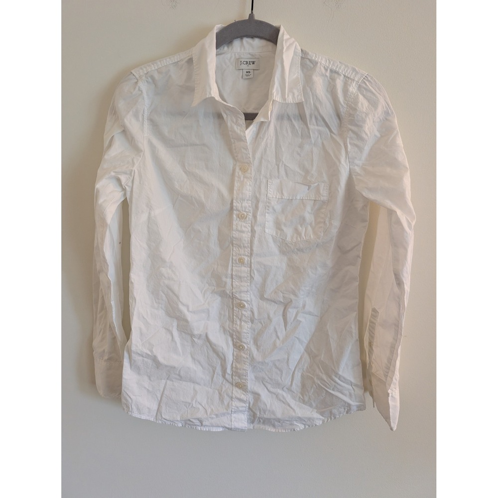 J. Crew Womens White Cotton Poplin Button Down Shirt XS career classic workwear